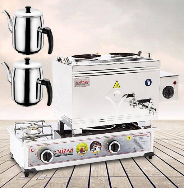 Mizan MC403 Mizan Çay Kazanı DOĞALGAZ + Elektrikli Çift Demlik Kahveci Ocağı 20 Lt + 2 DEMLİK