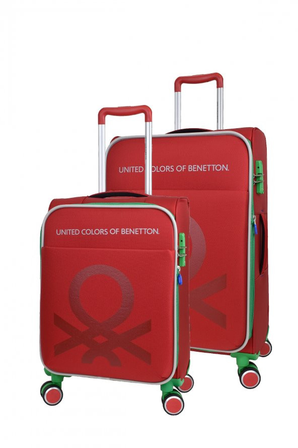 United Colors Of Benetton Ultra Light Hafif Lüx Kumaş 2li Valiz Seti Orta Boy - Kabin Boy Kırmızı BNT2200