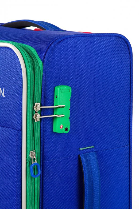 United Colors Of Benetton Ultra Light Hafif Lüx Kumaş 2li Valiz Seti Büyük Boy - Kabin Boy Mavi BNT2200 - 4