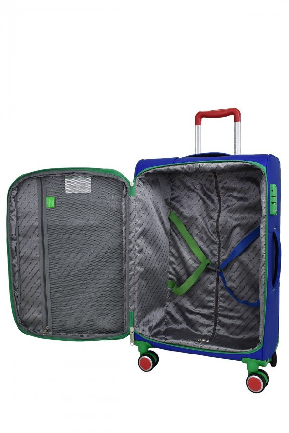 United Colors Of Benetton Ultra Light Hafif Lüx Kumaş 2li Valiz Seti Büyük Boy - Kabin Boy Mavi BNT2200 - 6