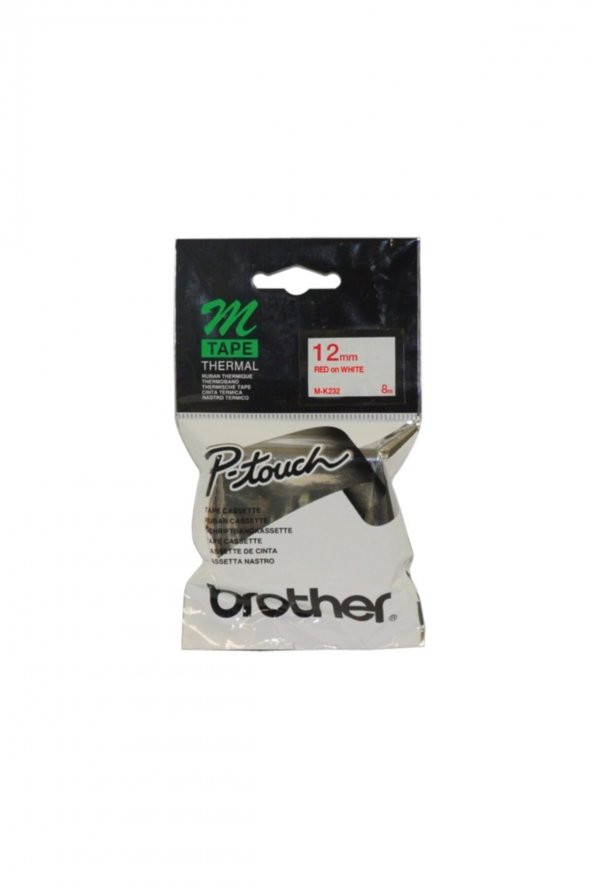 BROTHER M-K232 Beyaz Üzerine Kırmızı P-Touch Etiket 12mm PT-55 / PT-60 / PT-80