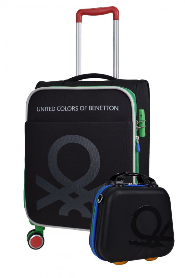 United Colors Of Benetton Ultra Light Hafif Lüx Kumaş 2li Valiz Seti Kabin Boy ve Makyaj Siyah BNT2200