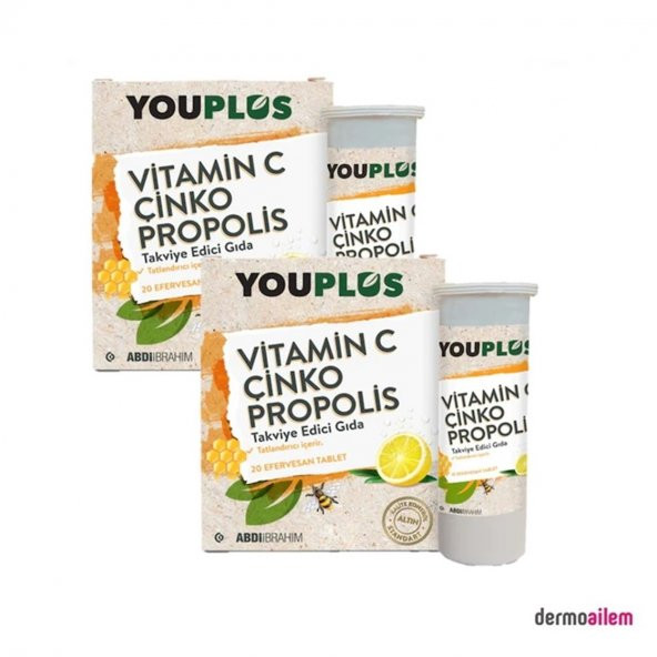 YouPlus Vitamin C Çinko Propolis 20 Efervesan Tablet 2li Paket