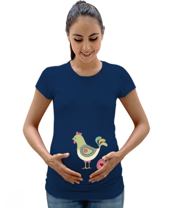Tavuk Lacivert Kadın Hamile Tişört