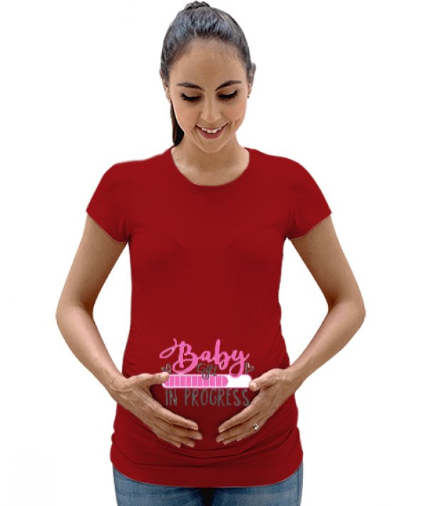 KIZ BABY LOADING BASKI 2 Kırmızı Kadın Hamile Tişört