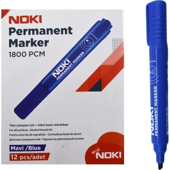 Noki Permanent Markör Kesik Uçlu Koli Kalemi Mavi (12 Li Paket)