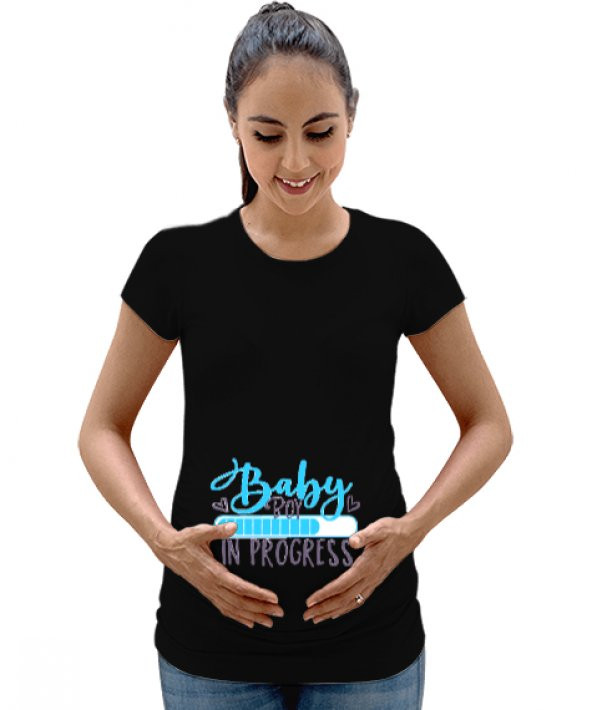 ERKEK BABY LOADING BASKI 2 Siyah Kadın Hamile Tişört