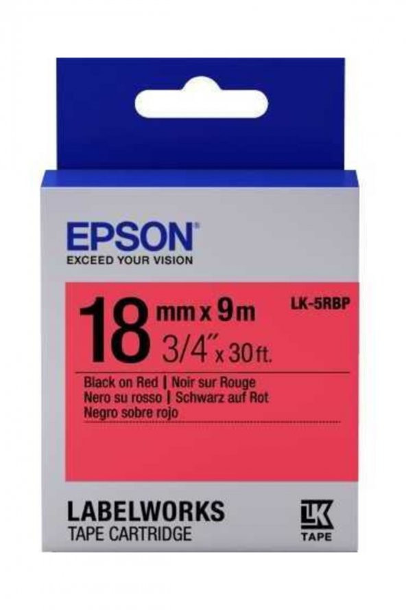 Epson LK-5RBP C53S655002 Kırmızı Üzerine Siyah Orjinal Etiket Şeridi LW-400, LW-600P, LW-700