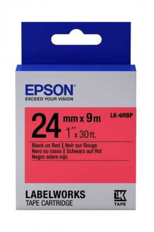 Epson LK-6RBP C53S656004 Kırmızı Üzerine Siyah Orjinal Etiket Şeridi LW-400, LW-600P, LW-700