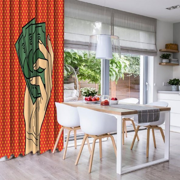 Baskılı Tekli Fon Perde 80ler 90lar Pop-Art Etkili Para Desenli - 3