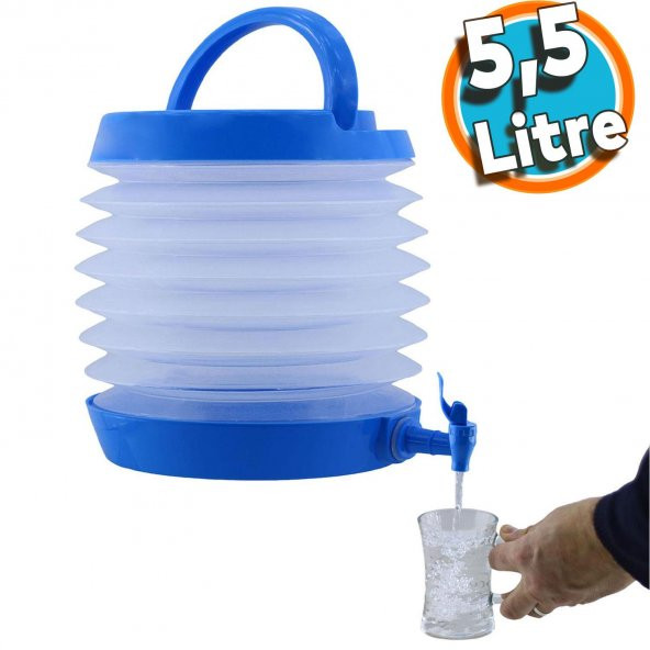 Körüklü Katlanabilir Su Sebili Termos Çeşmeli 5.5 Litre Piknik Kamp Pratik Su Ayran İçecek Bidonu - 6