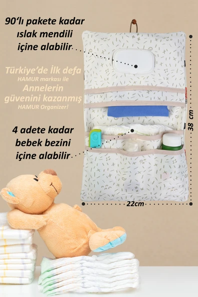 Anne Bebek Bakım Çantası Yenidoğan Alt Açma Değiştirme Düzenleyici Çantası Organizer Poyraz - Resim 5