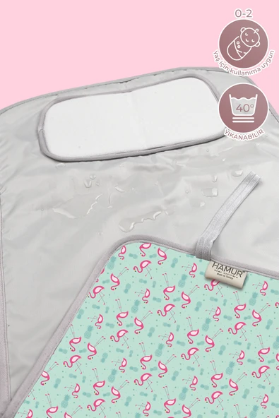 Anne Bebek Bakım Örtüsü Alez Yenidoğan Alt Açma Değiştirme Flamingo Organizer Ped Minder ÇiftTaraflı - Resim 3