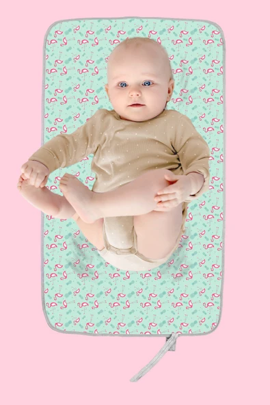 Anne Bebek Bakım Örtüsü Alez Yenidoğan Alt Açma Değiştirme Flamingo Organizer Ped Minder ÇiftTaraflı - Resim 2