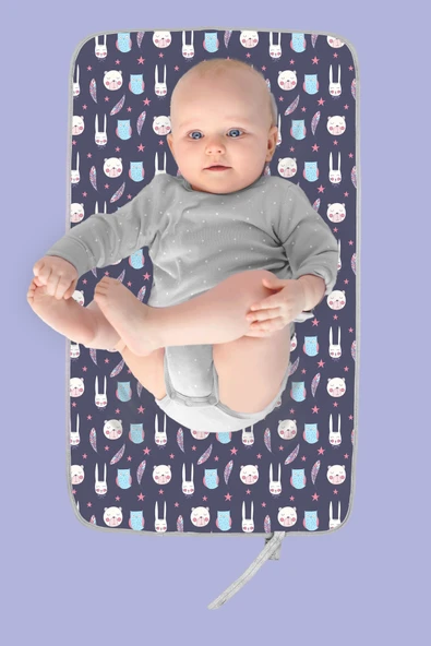 Anne Bebek Bakım Örtüsü Alez Yenidoğan Alt Açma Değiştirme Purple Organizer Pedi Minderi ÇiftTaraflı - Resim 2