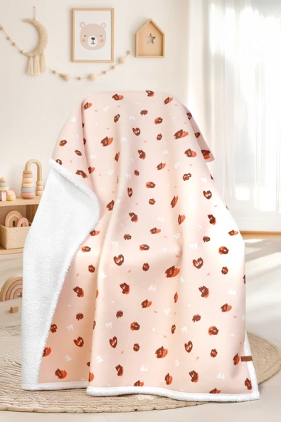 Fluffy Bebek Battaniyesi 80x100 Cm Ada Kundak Puset Çift Taraflı Koyun Tüyü Battaniye 100x80 ürün görseli 1