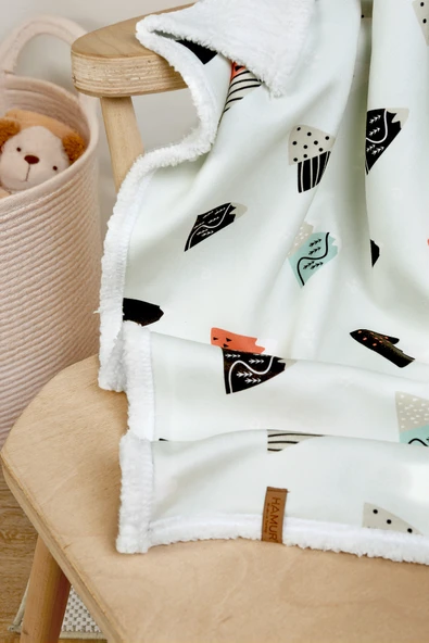 Fluffy Bebek Battaniyesi 80x100 Cm Poyraz Kundak Puset Çift Taraflı Koyun Tüyü Battaniye 100x80 - Resim 4