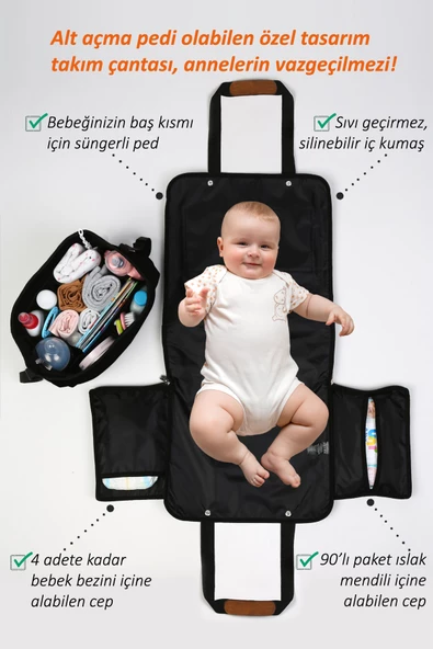 Anne Bebek Bakım 2 Prç Takım Alt Açma Çantası Yenidoğan Pedi Ve Düzenleyici Organizer Mom-503 - 2