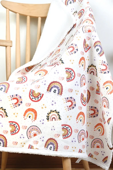 Fluffy Bebek Battaniyesi 80x100 Cm Gök Pudra Kundak Puset Çift Taraflı Koyun Tüyü Battaniye 100x80 - 3