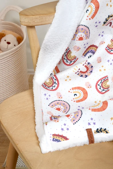 Fluffy Bebek Battaniyesi 80x100 Cm Gök Pudra Kundak Puset Çift Taraflı Koyun Tüyü Battaniye 100x80 - 4