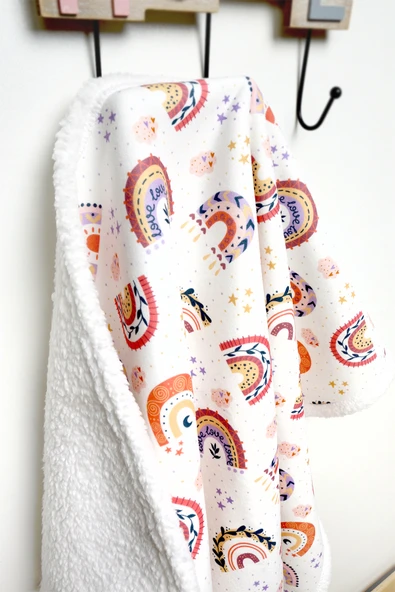 Fluffy Bebek Battaniyesi 80x100 Cm Gök Pudra Kundak Puset Çift Taraflı Koyun Tüyü Battaniye 100x80 - 6