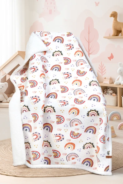 Fluffy Bebek Battaniyesi 80x100 Cm Gök Pudra Kundak Puset Çift Taraflı Koyun Tüyü Battaniye 100x80