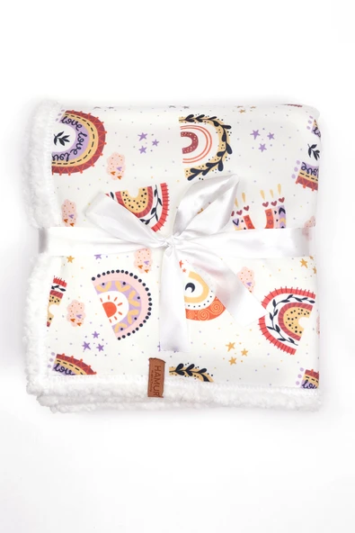 Fluffy Bebek Battaniyesi 80x100 Cm Gök Pudra Kundak Puset Çift Taraflı Koyun Tüyü Battaniye 100x80 - 2