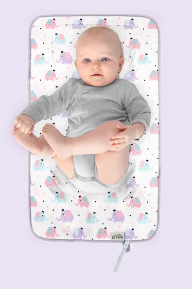 Anne Bebek Bakım Örtüsü Yenidoğan Alt Açma Değiştirme Elephant Organizer Pedi Minderi Çift Taraflı - Resim 2