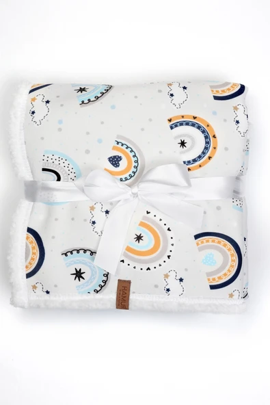 Fluffy Bebek Battaniyesi 80x100 Cm Gök Mavi Kundak Puset Çift Taraflı Koyun Tüyü Battaniye 100x80 - Resim 3