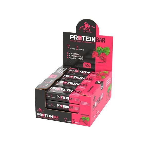 Torq Nutrition Protein Bar Çilek 50gr (12 adet)