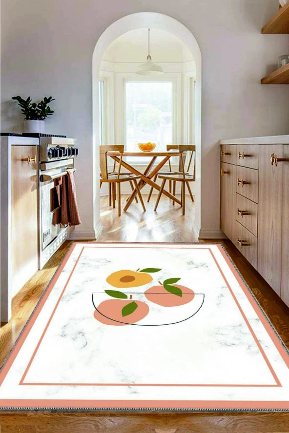 Avokado Mermer Desenli Yıkanabilir Kaymaz Keçe Taban Mutfak Halısı Kitchen-7022