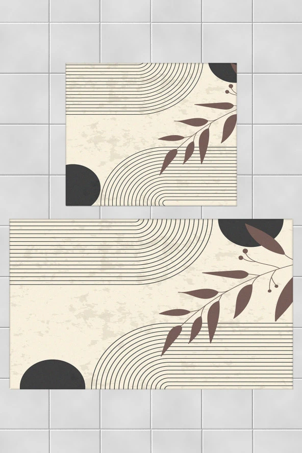 Karnaval Çizgi Yaprak Desen Modern Dekoratif 2'li Banyo Takımı - 50x60cm Ve 60x100cm