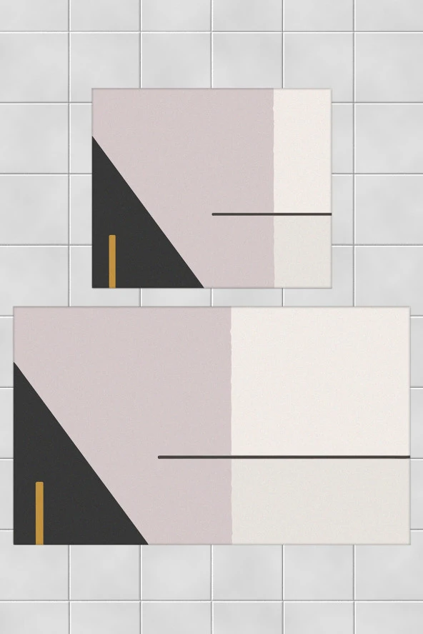 Karnaval Çizgili Üçgen Detaylı Modern Dekoratif 2'li Banyo Takımı - 50x60cm Ve 60x100cm
