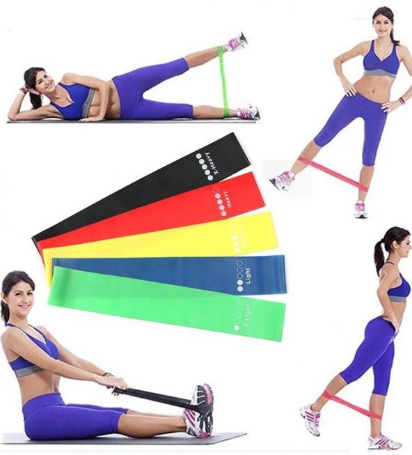 Pilates Direnç Egzersiz Bandı Squat Çalışma Lastiği 5 Li Set - 2