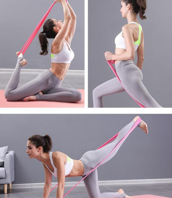3lü Pilates Lastiği Direnç Lastiği Seti 3 Adet Pilates Lastik Seti Pilates Bandı 90X75Cm - Resim 2