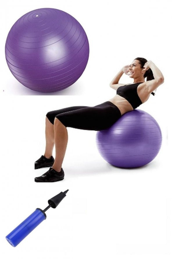 Clifton 65 Cm Fitilli Pilates Topu Ve Pompa Seti Plates Yoga Spor Egzersiz Top Jimnastik Fitness Gym Mor