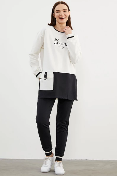 Triko Yaka Detaylı Oversize Eşofman Takım - Siyah - Resim 2