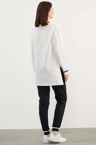 Triko Yaka Detaylı Oversize Eşofman Takım - Siyah - Resim 5