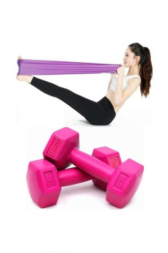 Leyaton 1 Kg X 2 Fuşya Dambıl Orta Drenç Pilates Bandı Lastiği