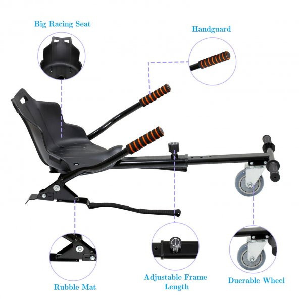 Hoverkart Hoverkart Go Kart 6.5 "8.5" 10 "Scooter Hoverboard için Ayarlanabilir Hover GoKart Siyah