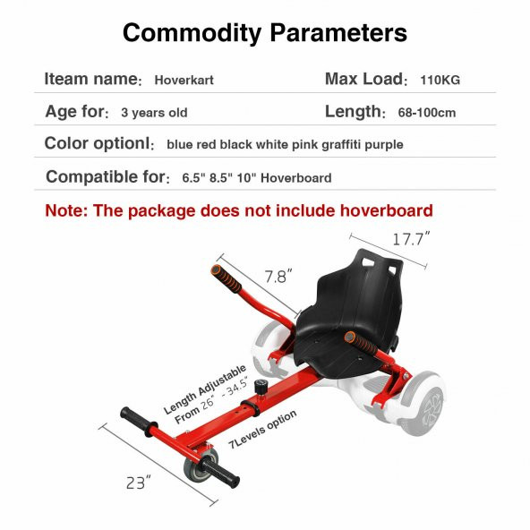 Leyaton Hoverkart Go Kart 6.5 "8.5" 10 "Scooter Hoverboard için Ayarlanabilir Hover GoKart Kırmızı - 3