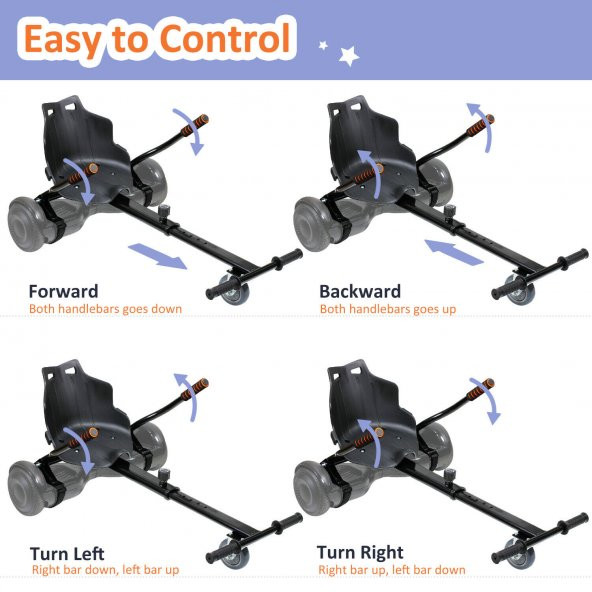 Hoverkart Hoverkart Go Kart 6.5 "8.5" 10 "Scooter Hoverboard için Ayarlanabilir Hover GoKart Siyah - 6