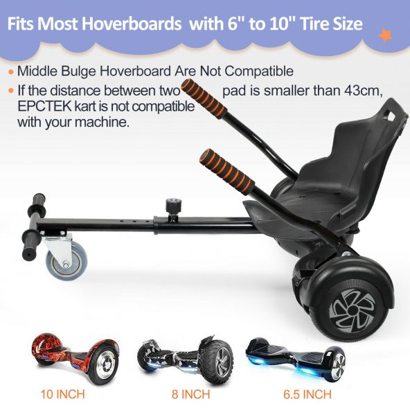 Hoverkart Hoverkart Go Kart 6.5 "8.5" 10 "Scooter Hoverboard için Ayarlanabilir Hover GoKart Siyah - 7