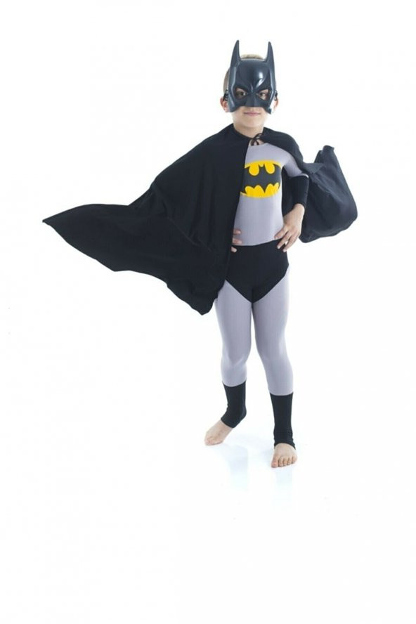 Pelerinli Batman Kostümü - Batman Kostüm - Kara Şövalye Kostümü - Maske Hediyeli 7-8 YAŞ