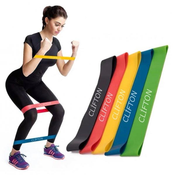 Clifton 5 Li Farklı Dirençte Squat Bandı Hafif Orta Sert Pilates Aerobik Çalışma Lastiği Egzersiz Fitness