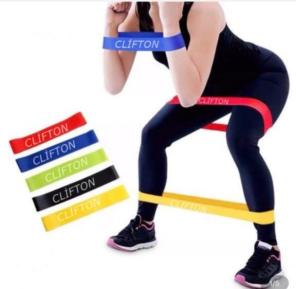Clifton 5 Li Farklı Dirençte Squat Bandı Hafif Orta Sert Pilates Aerobik Çalışma Lastiği Egzersiz Fitness - 2