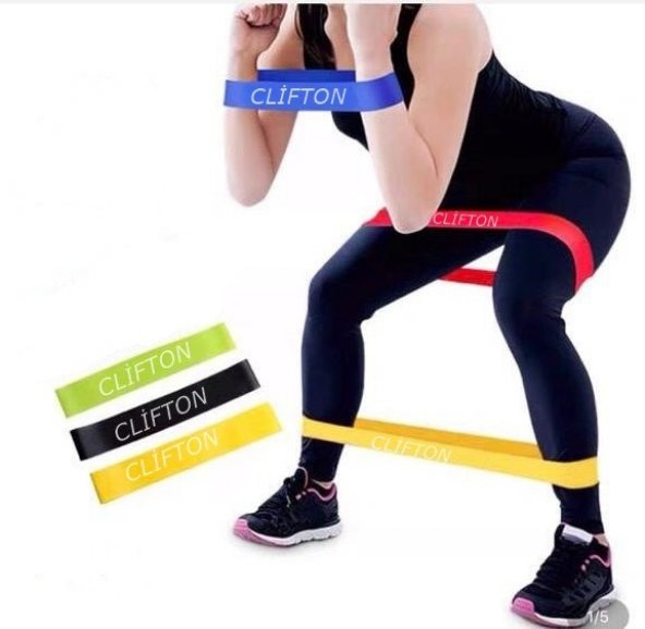 Clifton 3 Lü Set Farklı Dirençte Squat Bandı Hafif Orta Sert Latex Pilates Aerobik Çalışma Lastiği - 2