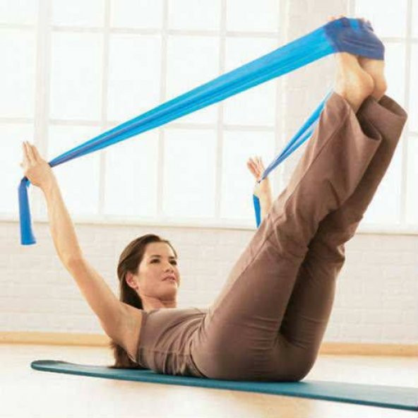 Pilates Bandı Jimnastik Plates Lastiği 90x15 Cm Egzersiz Aerobik Bant 1 Adet Mavi