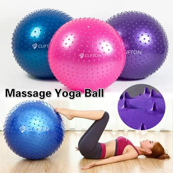 Dikenli Yoga Pilates Aeorobik Jimnastik Topu 65 cm Mavi Pompa - 3