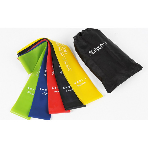 Leyaton Aerobik Band Latex Aerobik Bandı Pilates Yoga Lastiği 5Li Full Set Özel Çantalı - 2